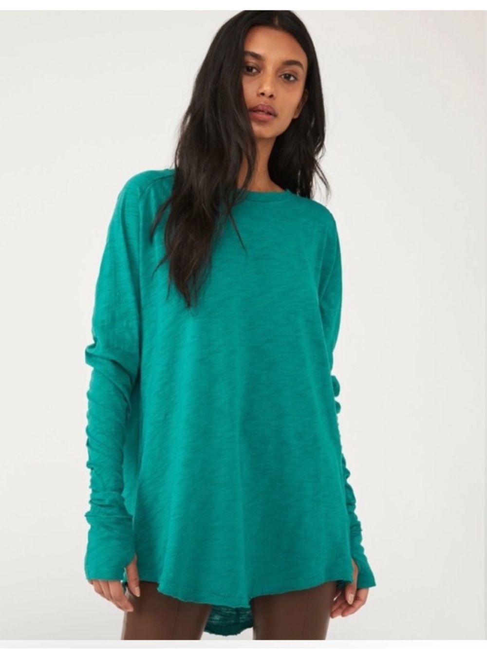 We The Free People Uncut Emerald Green Arden Long Sleeve Tee Small relaxed